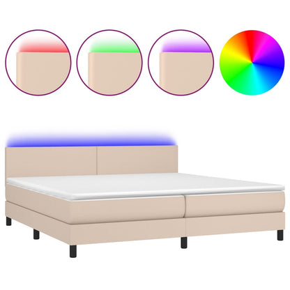 Giroletto Molle Materasso e LED Cappuccino 200x200cm Similpelle | homemem39