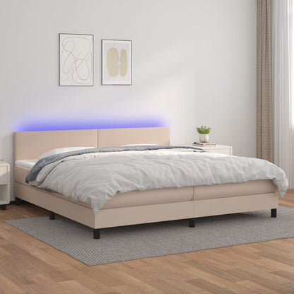 Giroletto Molle Materasso e LED Cappuccino 200x200cm Similpelle | homemem39