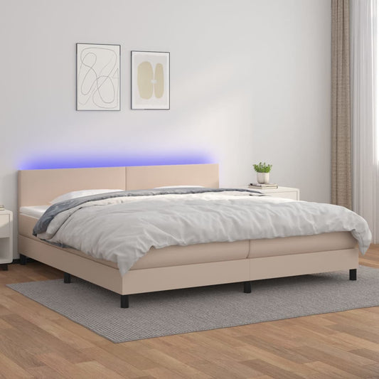 Giroletto Molle Materasso e LED Cappuccino 200x200cm Similpelle | homemem39