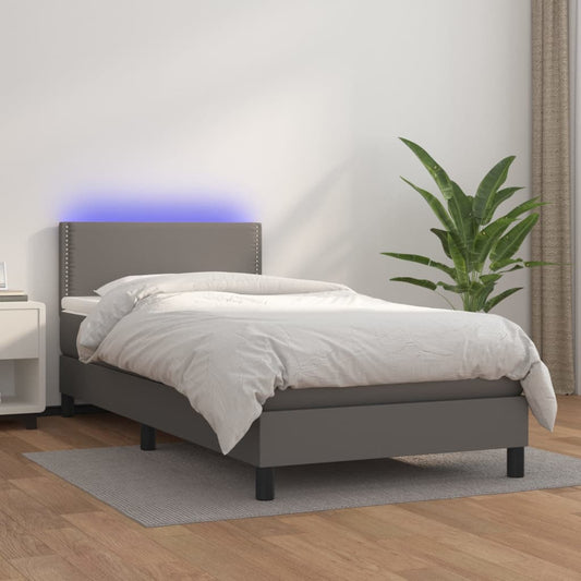Giroletto Molle con Materasso e LED Grigio 90x200cm Similpelle - homemem39