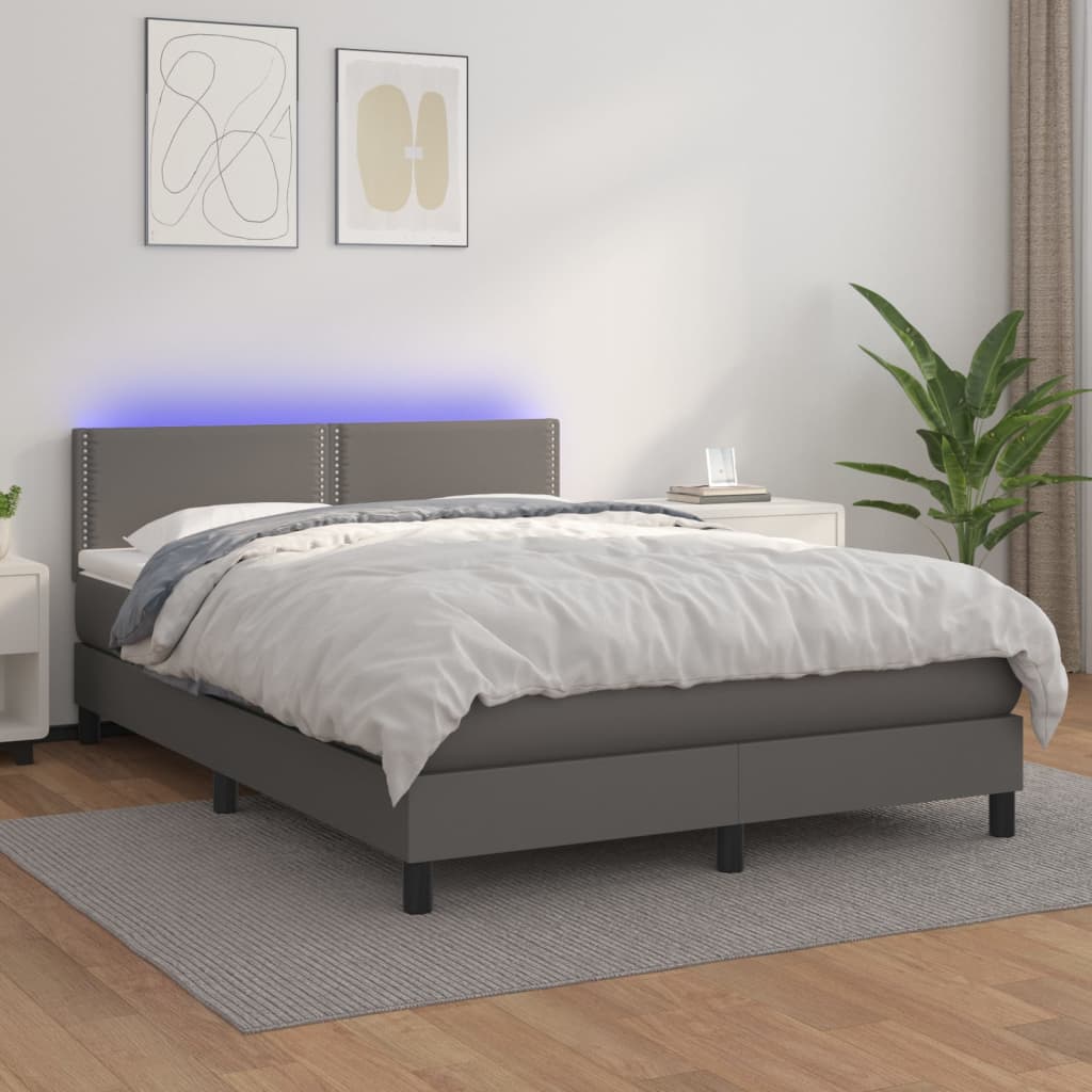 Giroletto Molle con Materasso e LED Grigio 140x190cm Similpelle - homemem39