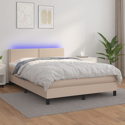 Giroletto Molle Materasso e LED Cappuccino 140x190cm Similpelle - homemem39