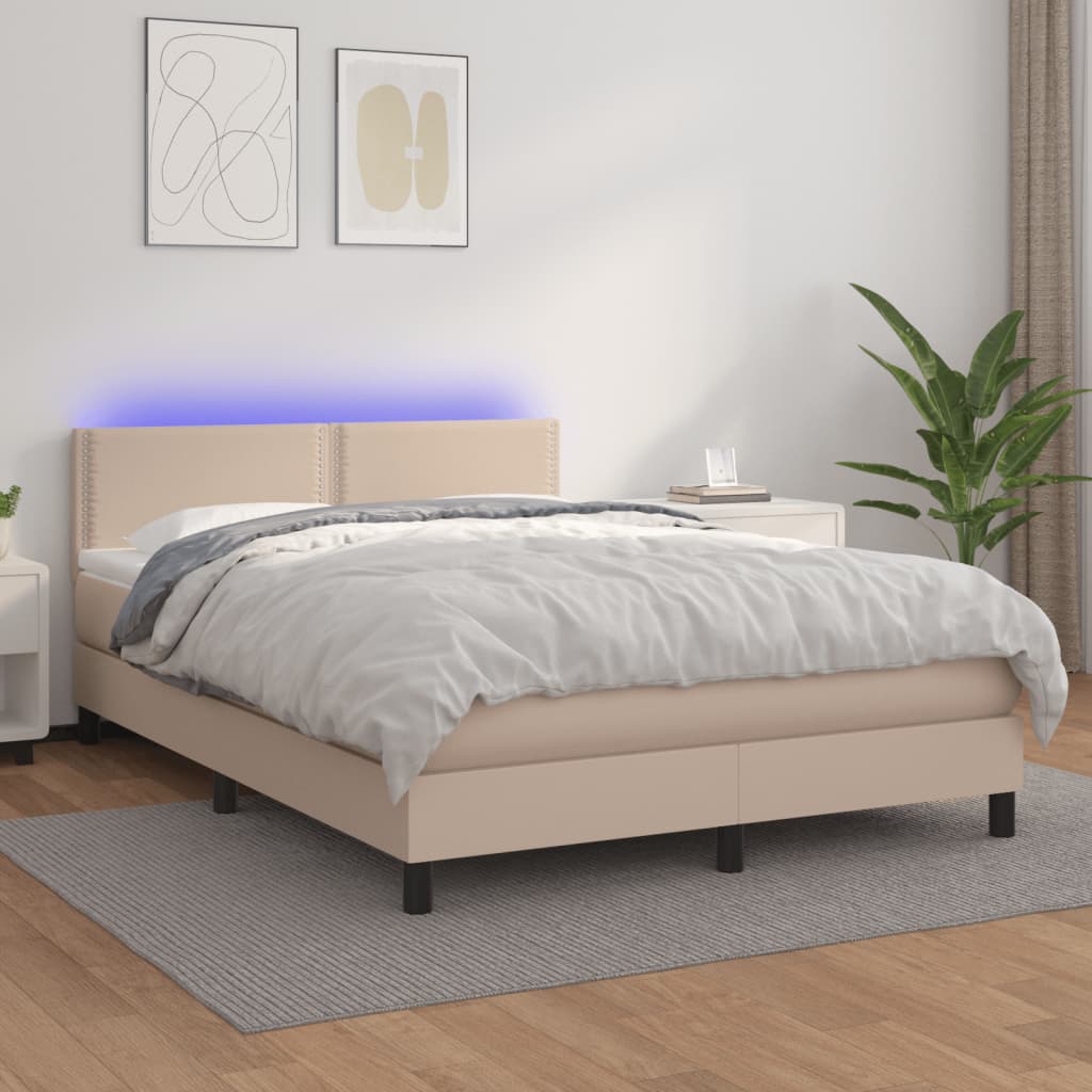 Giroletto Molle Materasso e LED Cappuccino 140x200cm Similpelle - homemem39