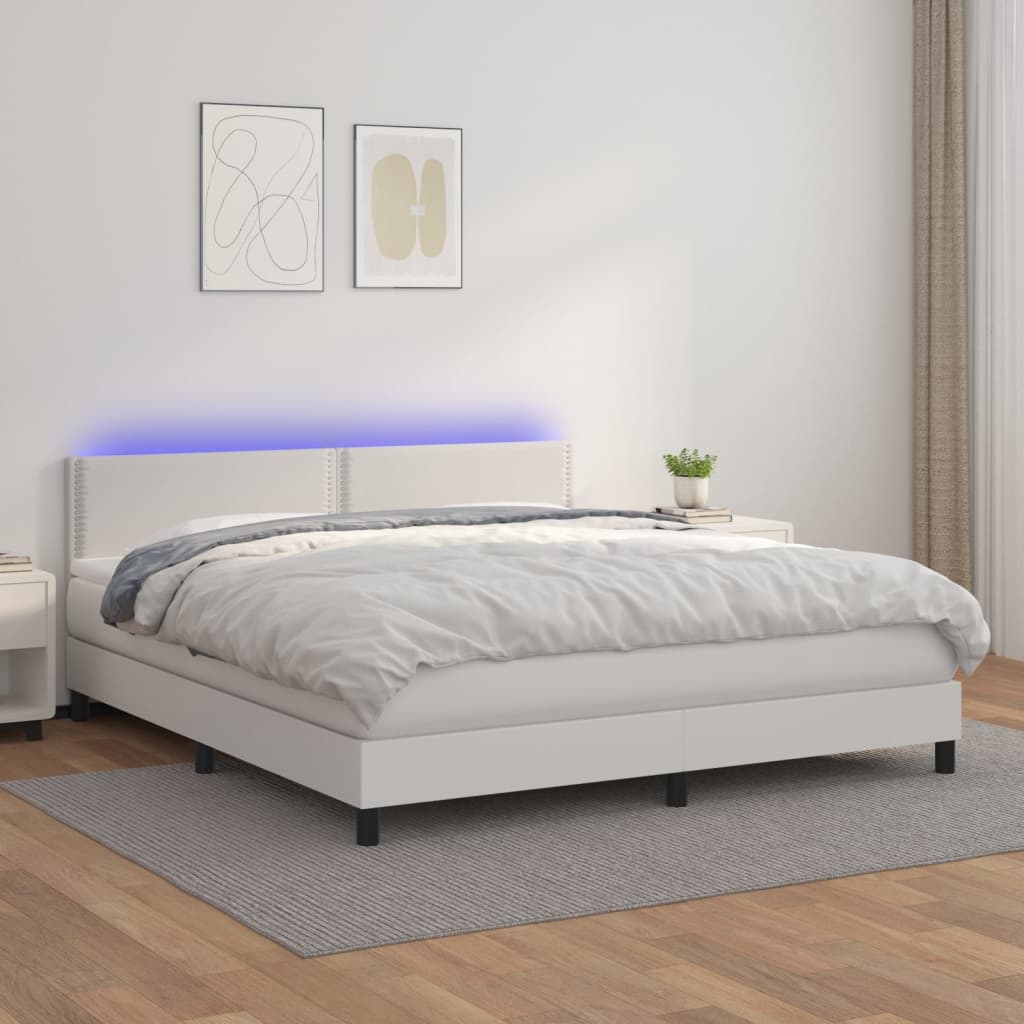 Giroletto Molle con Materasso e LED Bianco 160x200cm Similpelle - homemem39