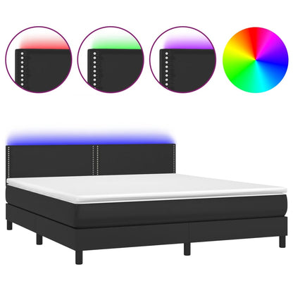 Giroletto a Molle con Materasso e LED Nero 180x200cm Similpelle | homemem39