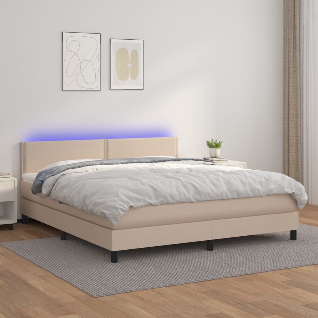 Giroletto Molle Materasso e LED Cappuccino 180x200cm Similpelle - homemem39