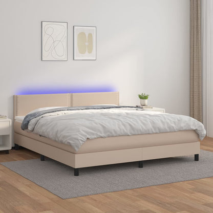 Giroletto Molle Materasso e LED Cappuccino 180x200cm Similpelle - homemem39