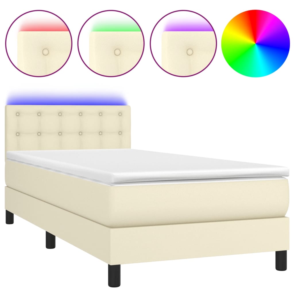 Giroletto a Molle con Materasso e LED Crema 80x200cm Similpelle | homemem39