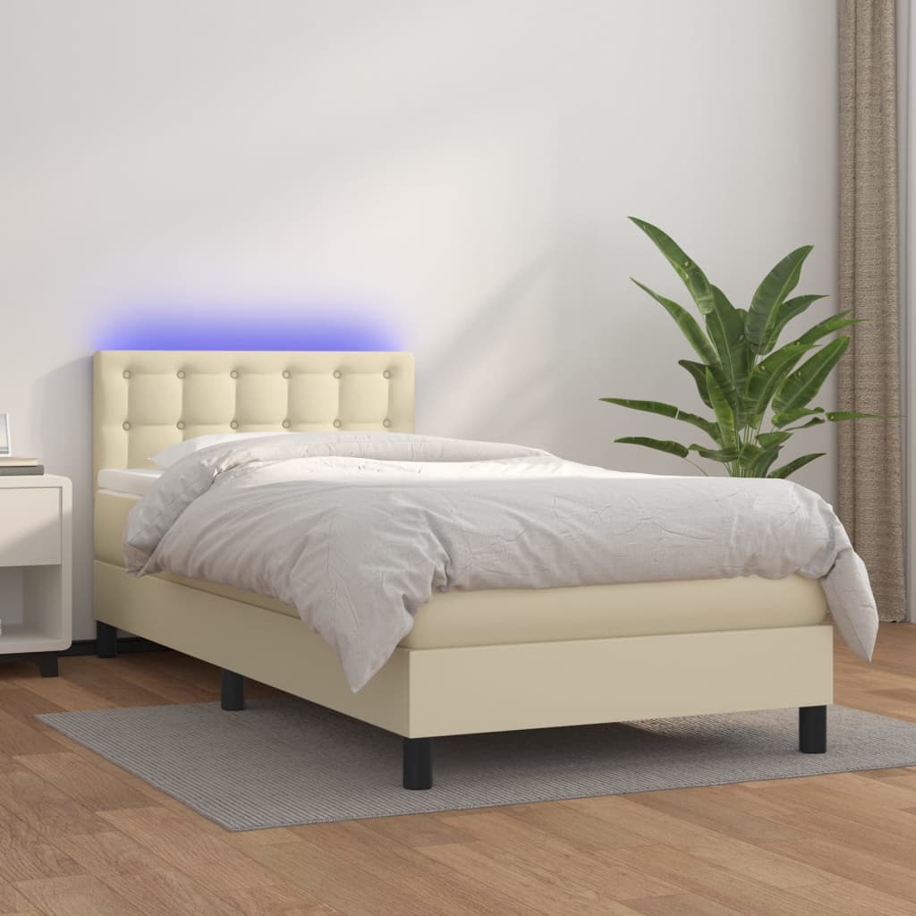 Giroletto a Molle con Materasso e LED Crema 90x200cm Similpelle | homemem39