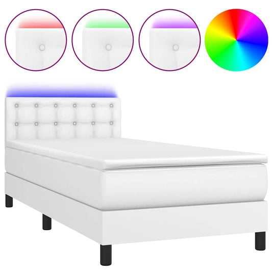 Giroletto Molle con Materasso e LED Bianco 100x200cm Similpelle
