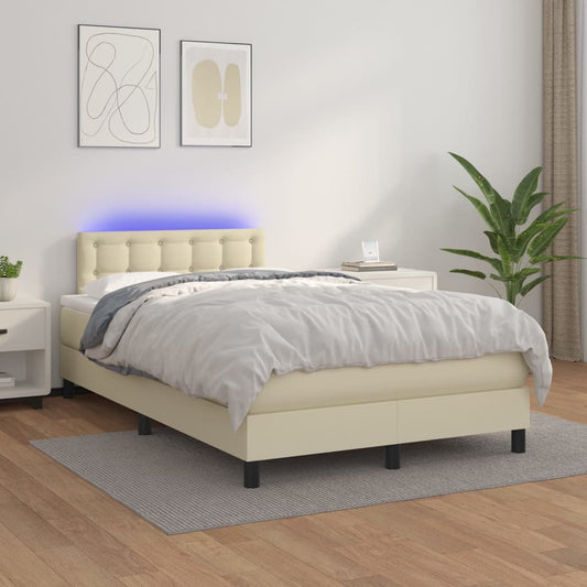 Giroletto Molle con Materasso e LED Crema 120x200cm Similpelle | homemem39