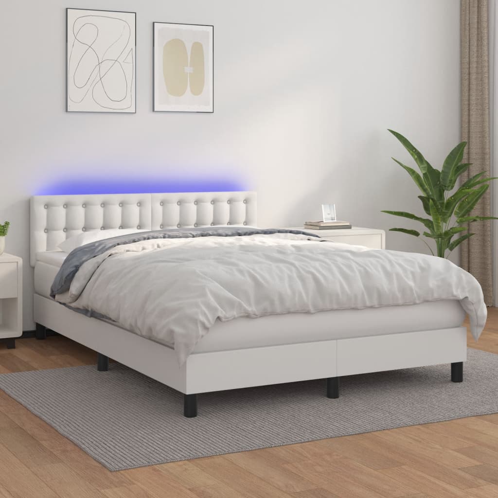 Giroletto Molle con Materasso e LED Bianco 140x190cm Similpelle - homemem39