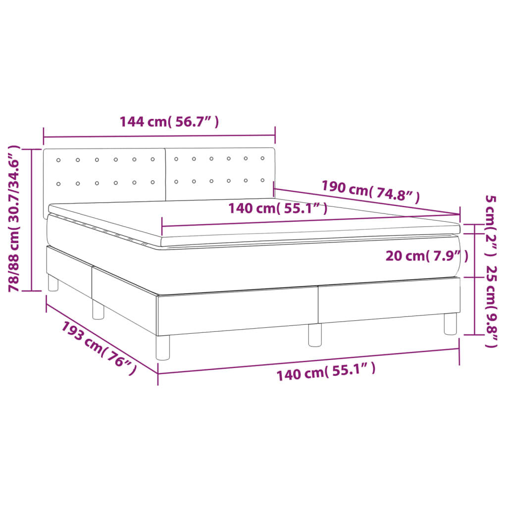 Giroletto a Molle con Materasso e LED Crema 140x190 cm | homemem39