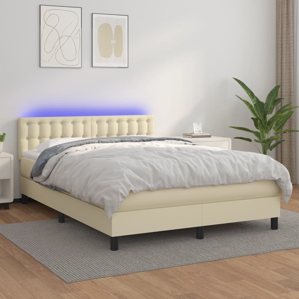 Giroletto a Molle con Materasso e LED Crema 140x190 cm | homemem39
