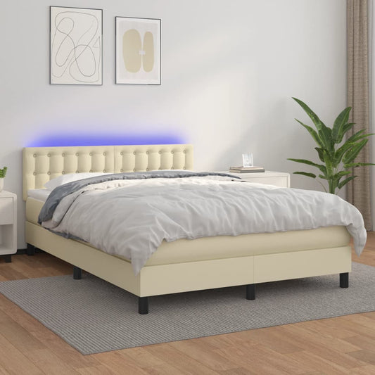 Giroletto a Molle con Materasso e LED Crema 140x190 cm | homemem39