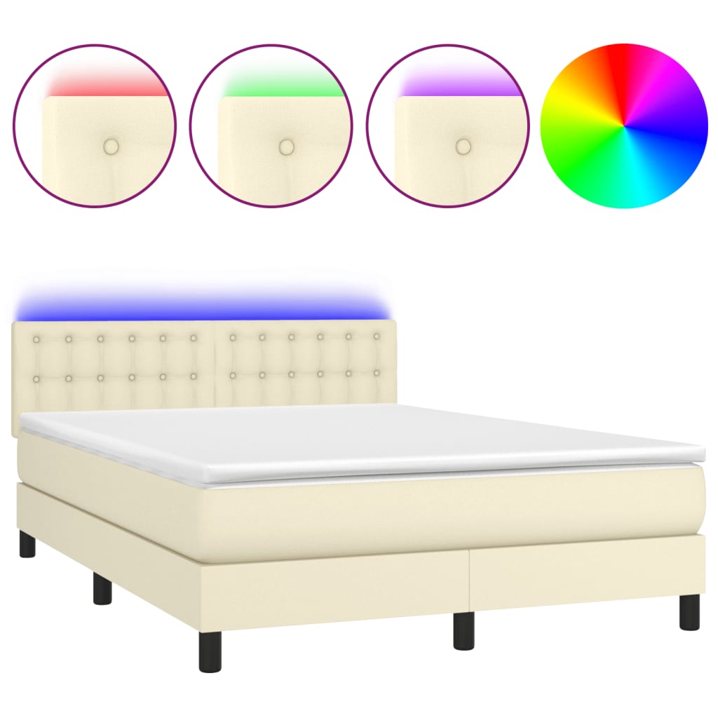 Giroletto a Molle con Materasso e LED Crema 140x200 cm | homemem39