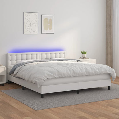 Giroletto Molle con Materasso e LED Bianco 160x200cm Similpelle - homemem39