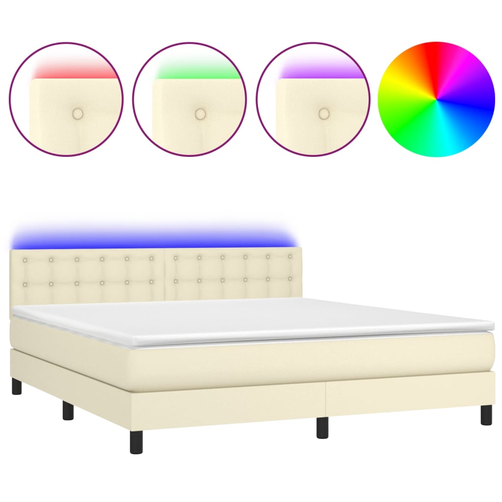 Giroletto a Molle con Materasso e LED Crema 160x200 cm