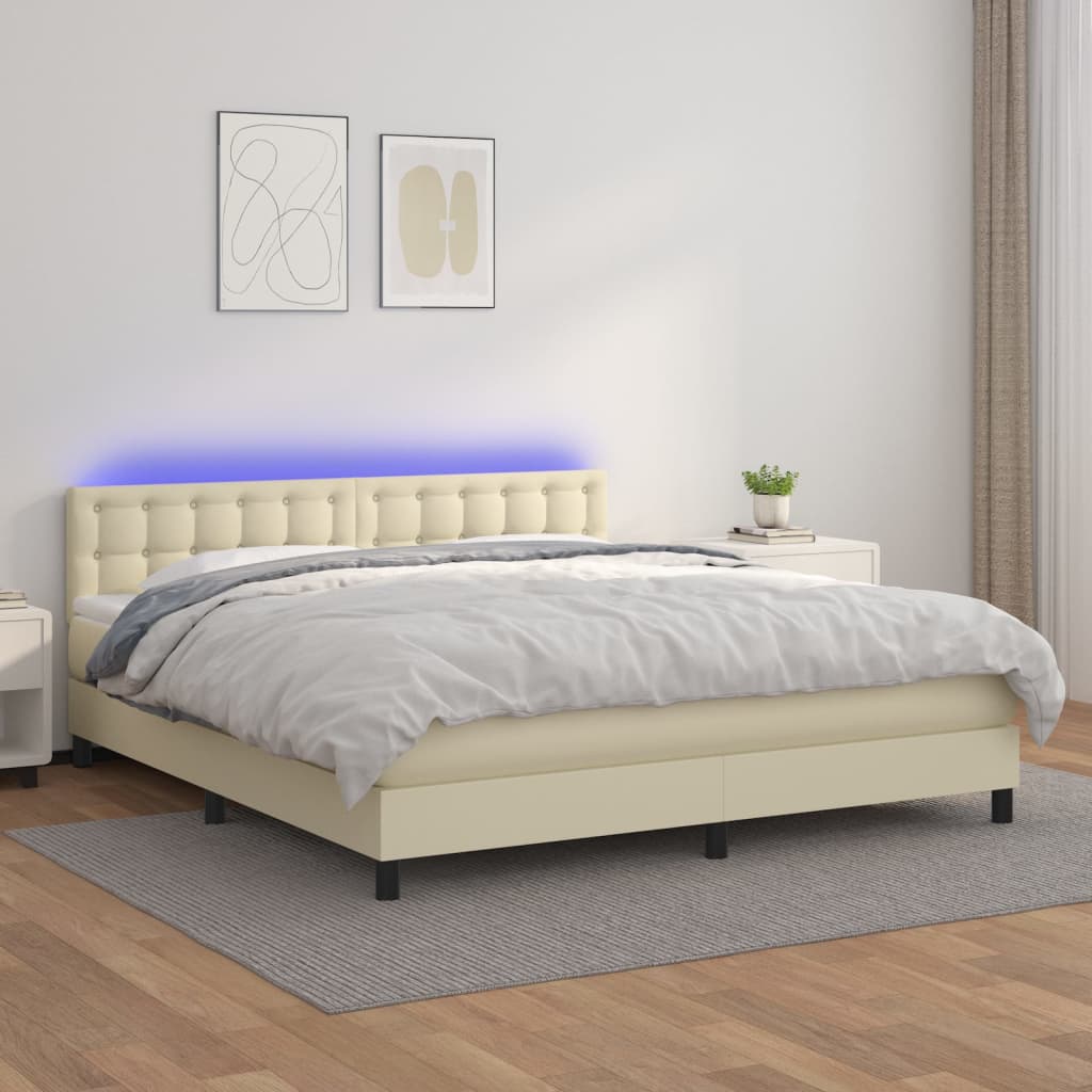 Giroletto a Molle con Materasso e LED Crema 160x200 cm