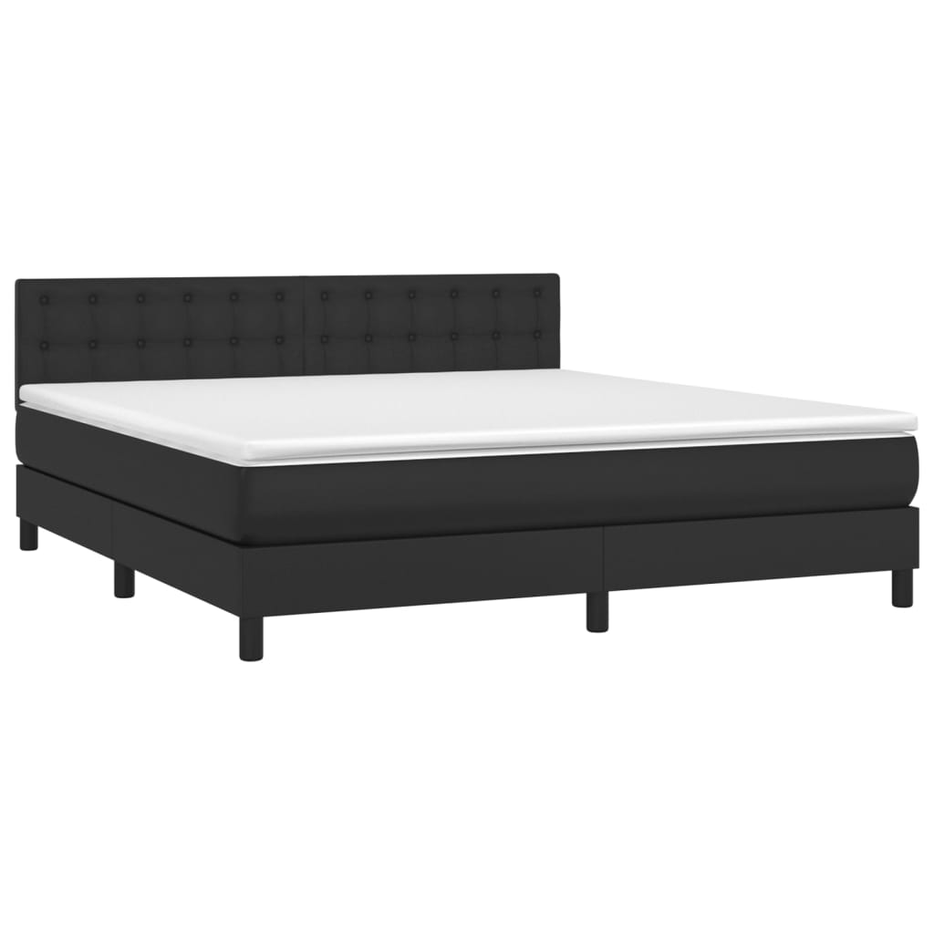 Giroletto a Molle con Materasso e LED Nero 180x200cm Similpelle | homemem39