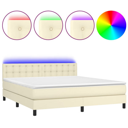 Giroletto a Molle con Materasso e LED Crema 180x200 cm
