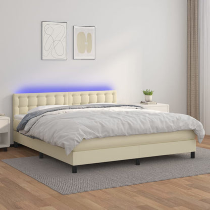 Giroletto a Molle con Materasso e LED Crema 180x200 cm | homemem39