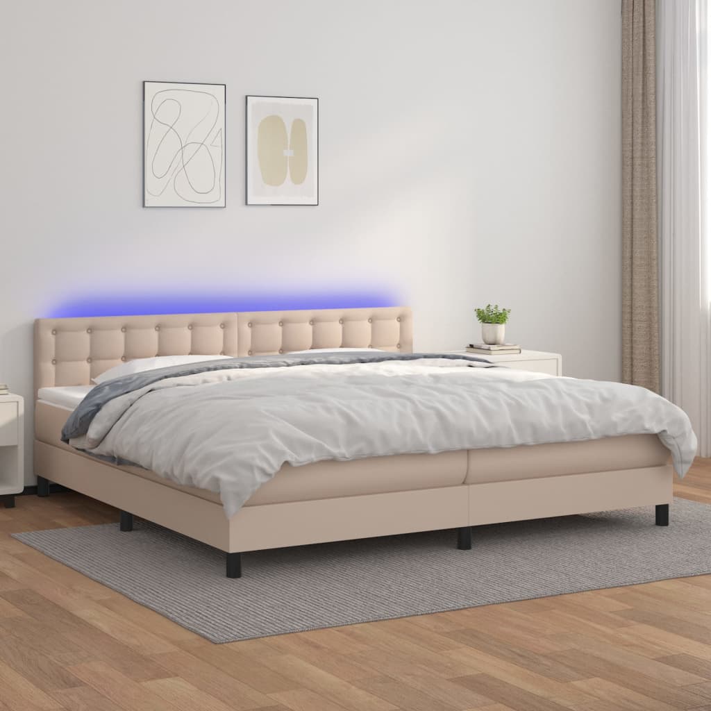 Giroletto Molle Materasso e LED Cappuccino 200x200cm Similpelle | homemem39