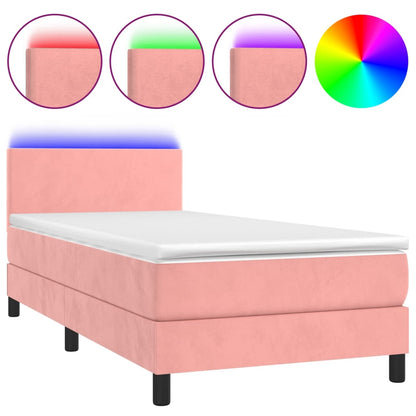Letto a Molle con Materasso e LED Rosa 80x200 cm in Velluto - homemem39