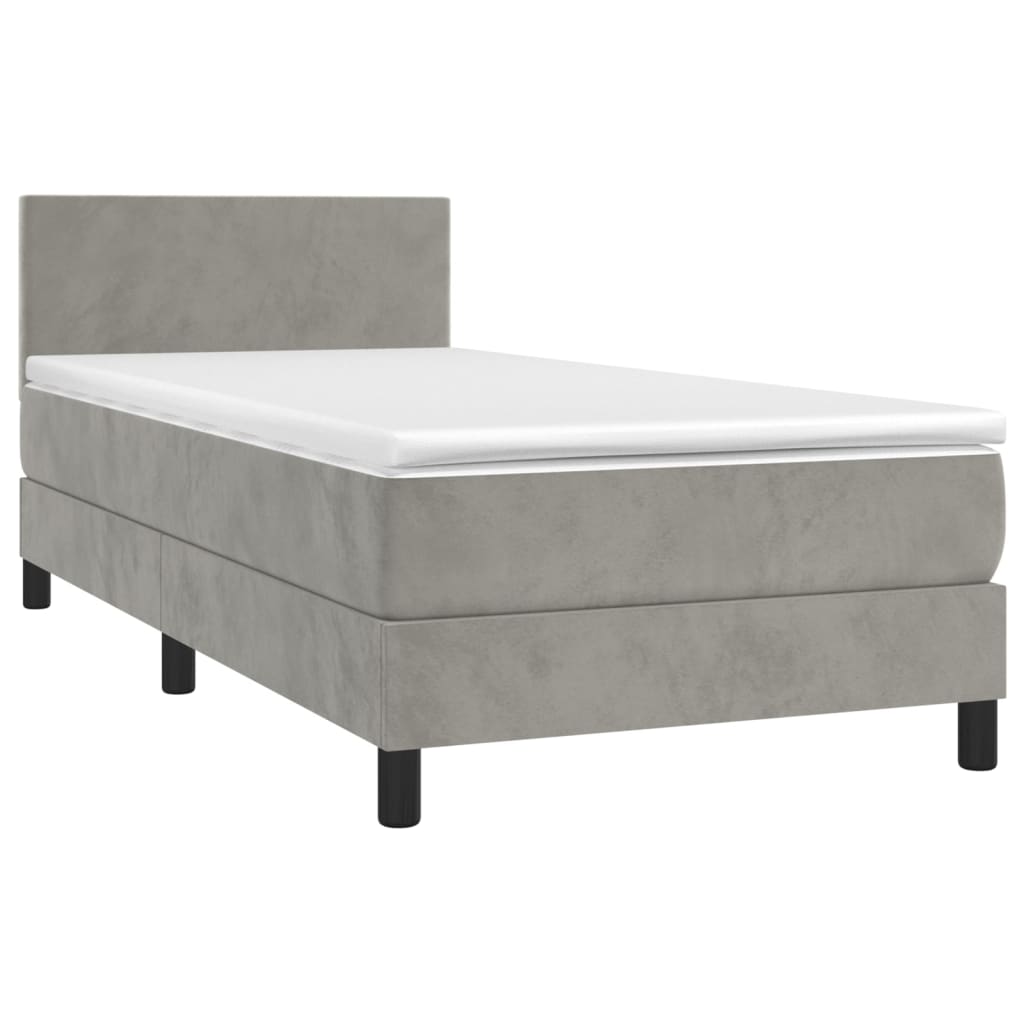 Letto a Molle Materasso e LED Grigio Chiaro 90x190 cm Velluto - homemem39
