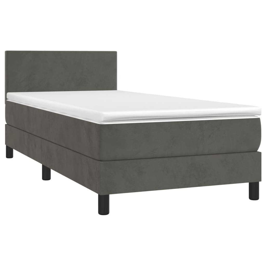 Letto a Molle con Materasso e LED Grigio Scuro 90x200cm Velluto - homemem39