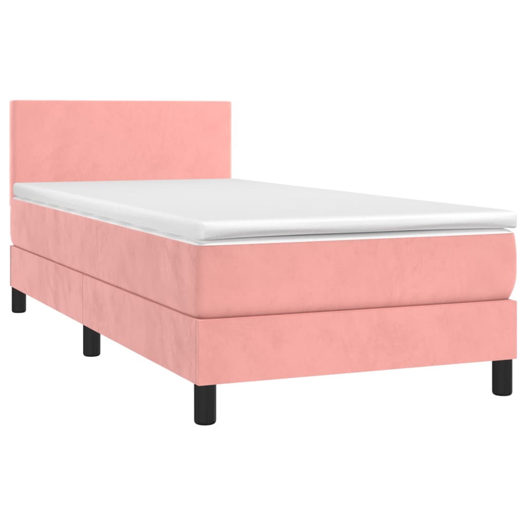 Letto a Molle con Materasso e LED Rosa 90x200 cm in Velluto - homemem39