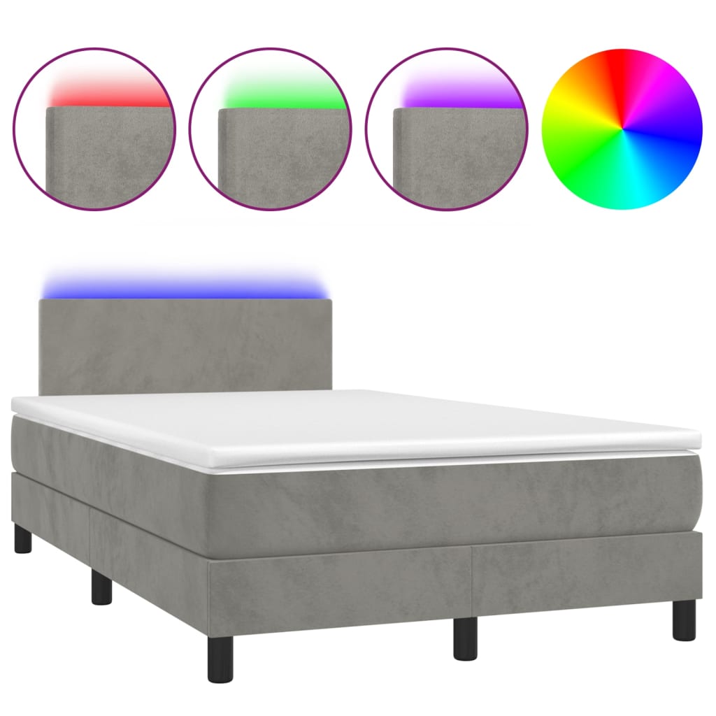 Letto a Molle Materasso e LED Grigio Chiaro 120x200 cm Velluto - homemem39