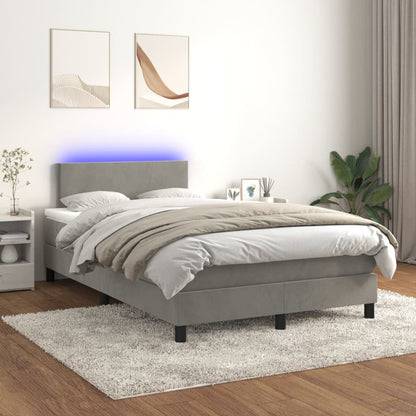Letto a Molle Materasso e LED Grigio Chiaro 120x200 cm Velluto - homemem39
