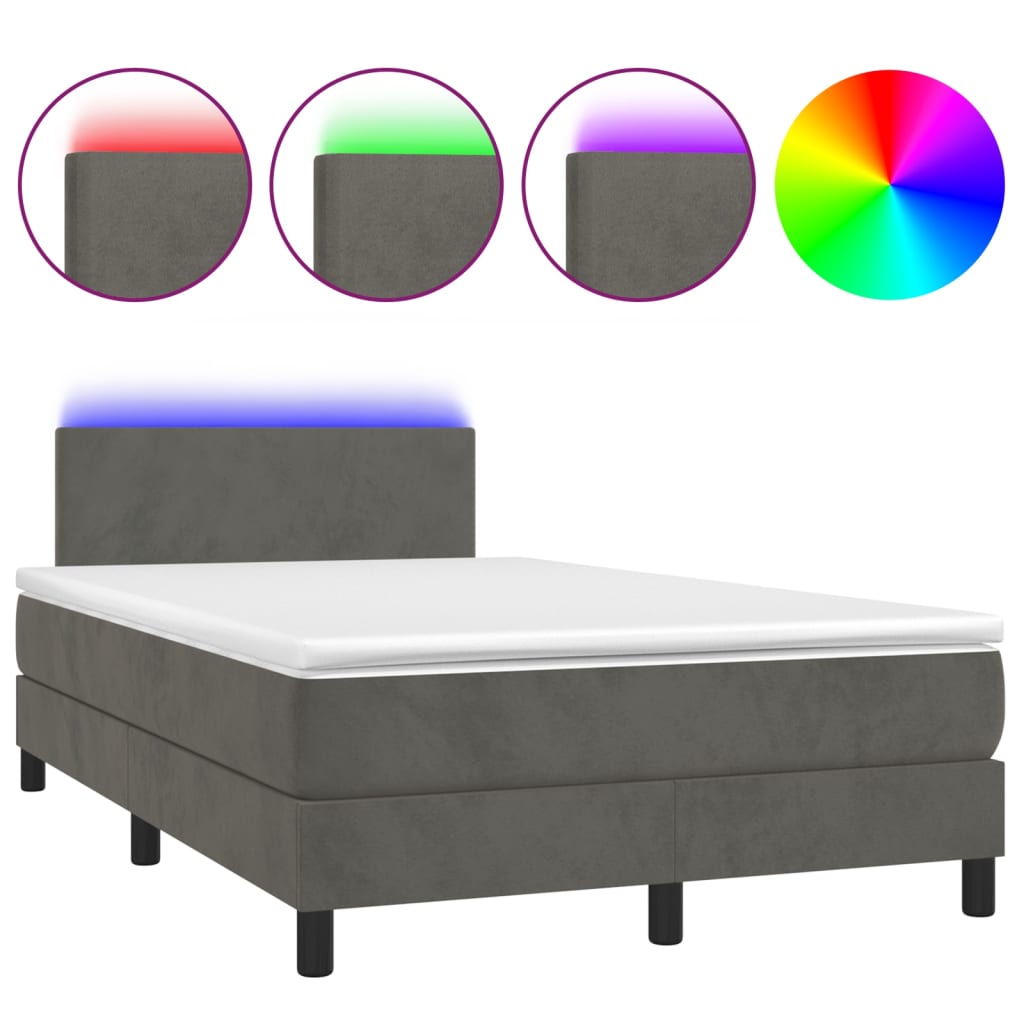 Letto a Molle con Materasso e LED Grigio Scuro 120x200 cm - homemem39