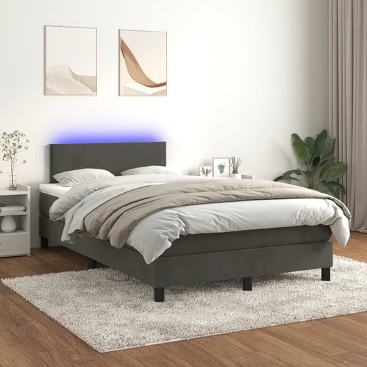 Letto a Molle con Materasso e LED Grigio Scuro 120x200 cm - homemem39
