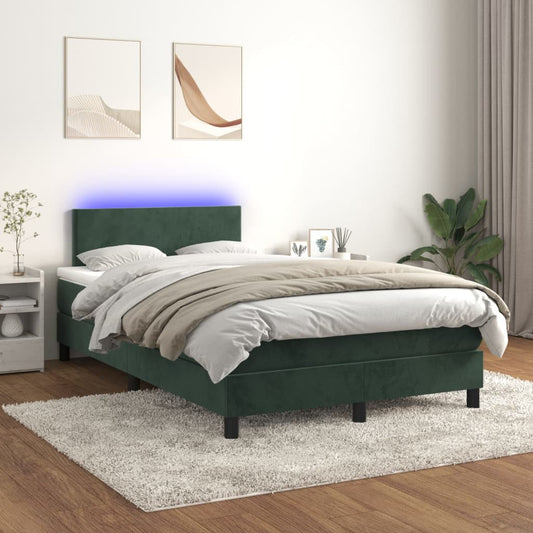 Letto a Molle con Materasso e LED Verde Scuro 120x200cm Velluto - homemem39