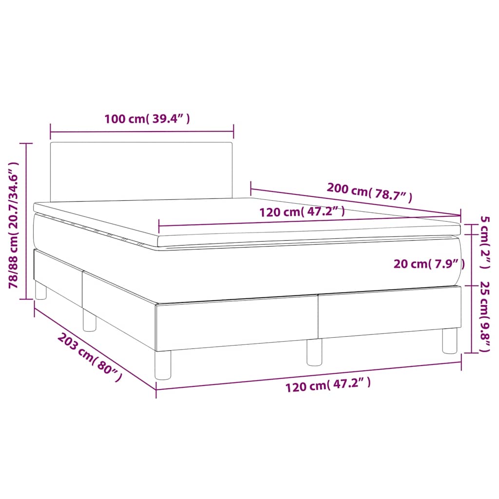 Letto a Molle con Materasso e LED Blu Scuro 120x200cm | homemem39
