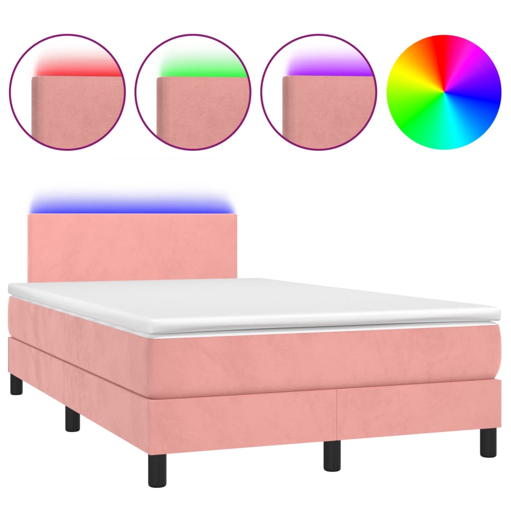 Letto a Molle con Materasso e LED Rosa 120x200 cm in Velluto - homemem39