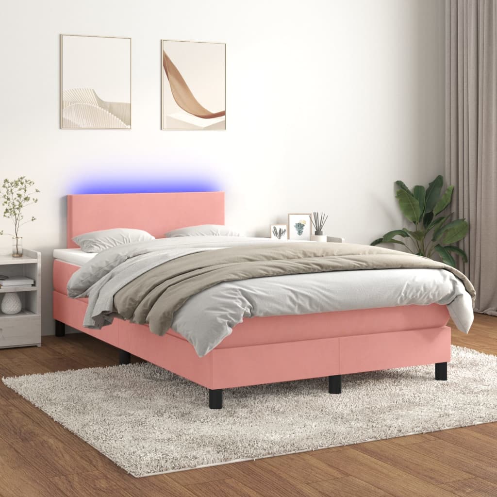 Letto a Molle con Materasso e LED Rosa 120x200 cm in Velluto - homemem39