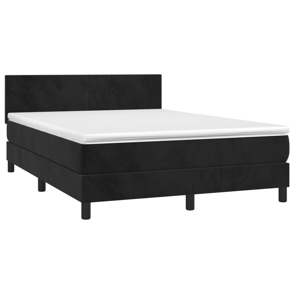 Letto a Molle con Materasso e LED Nero 140x200 cm in Velluto - homemem39