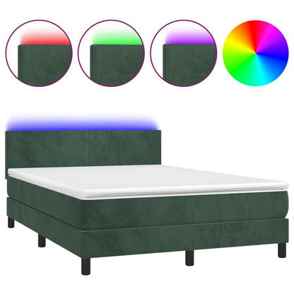 Letto a Molle con Materasso e LED Verde Scuro 140x200cm Velluto - homemem39