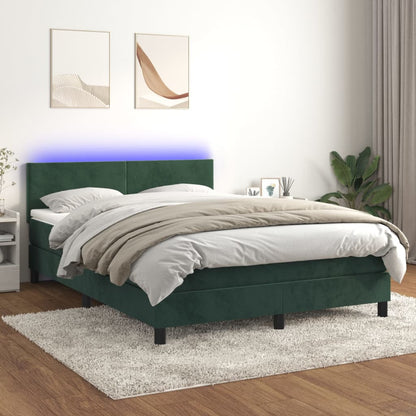 Letto a Molle con Materasso e LED Verde Scuro 140x200cm Velluto - homemem39