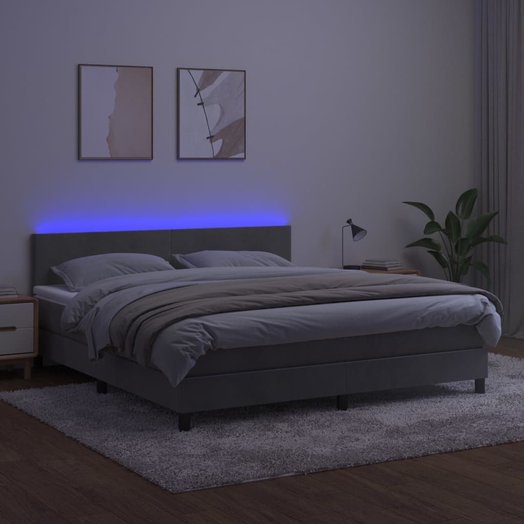Letto a Molle Materasso e LED Grigio Chiaro 160x200 cm Velluto - homemem39
