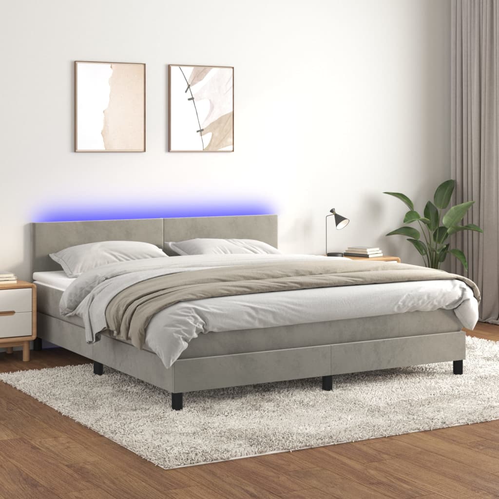 Letto a Molle Materasso e LED Grigio Chiaro 160x200 cm Velluto - homemem39