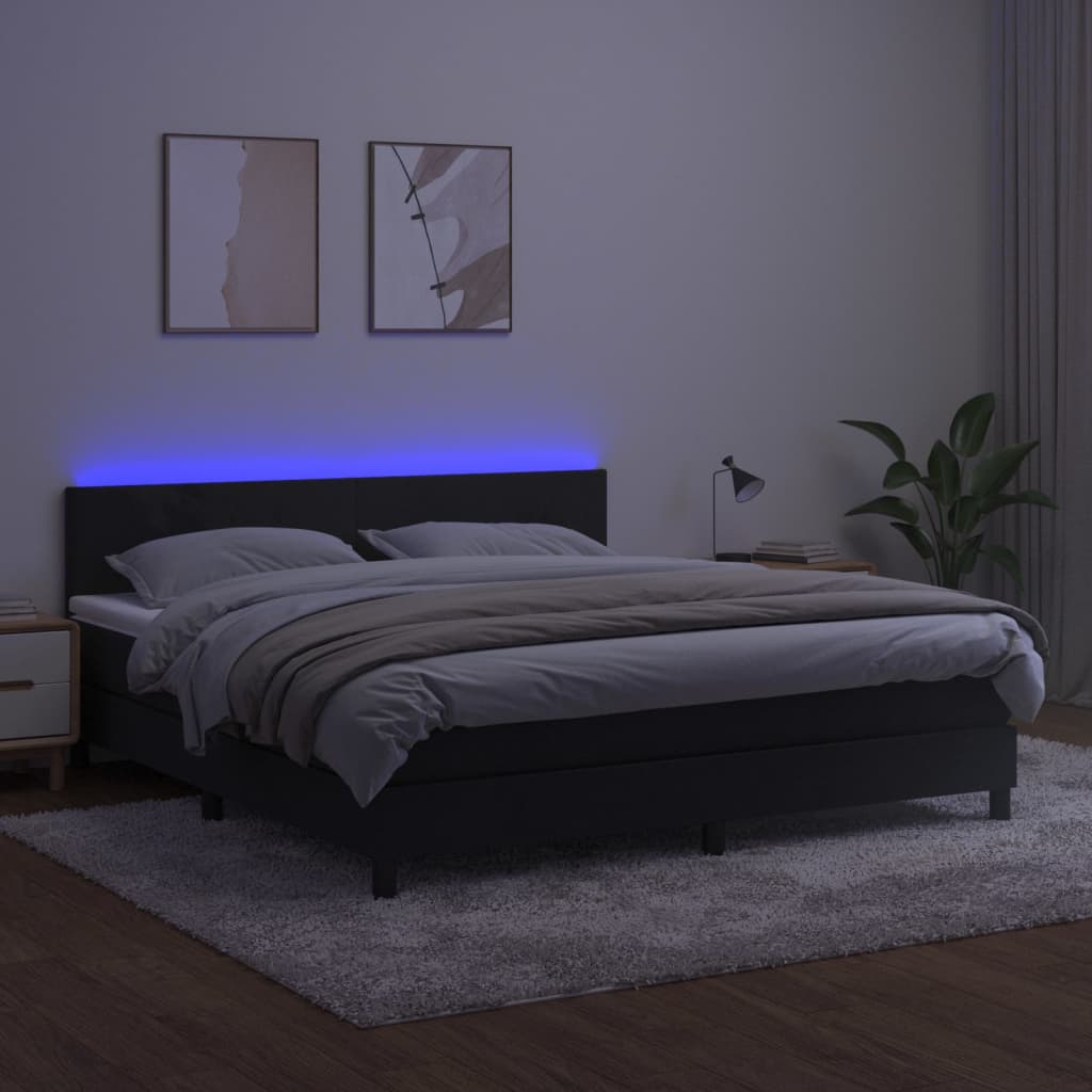 Letto a Molle con Materasso e LED Nero 160x200 cm in Velluto - homemem39