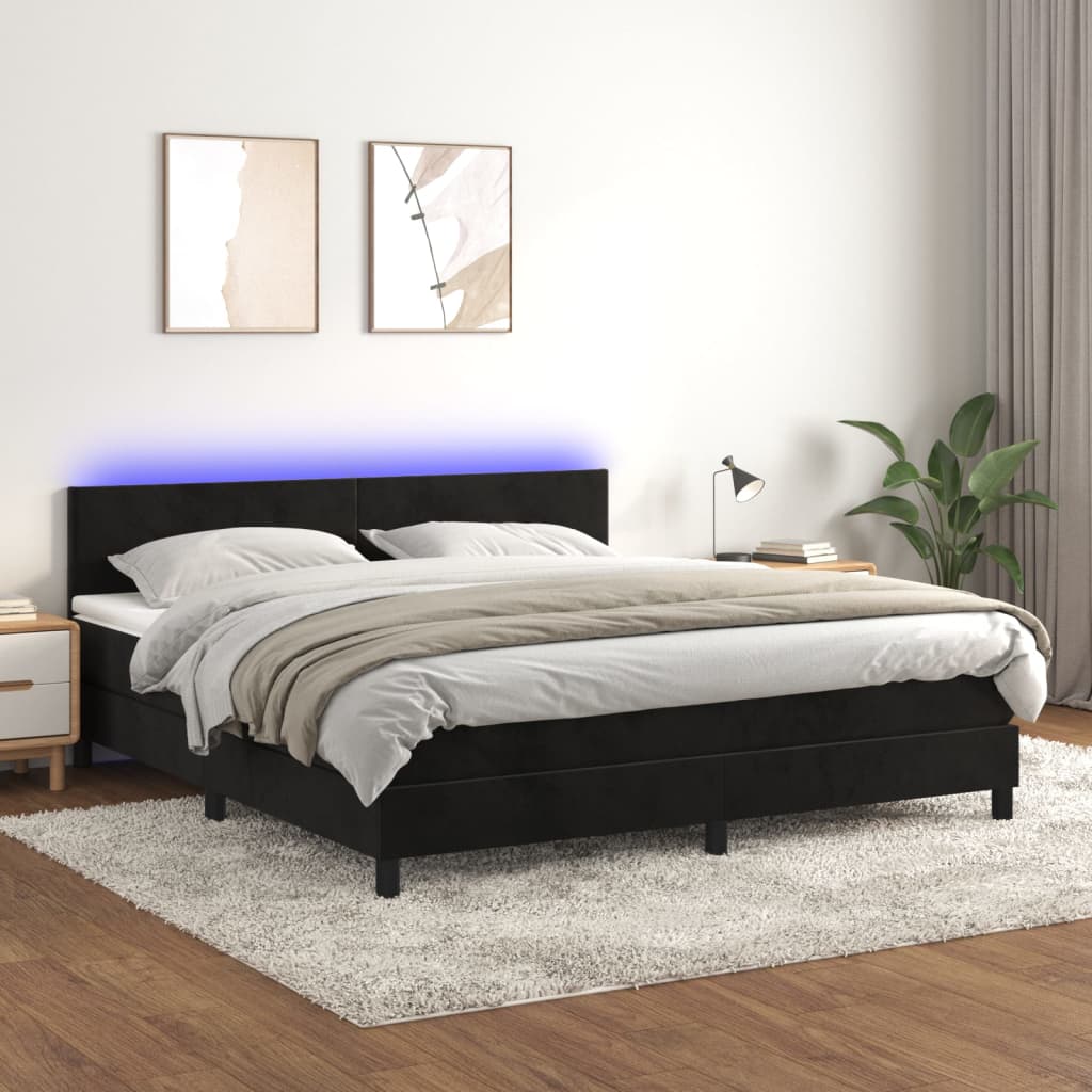 Letto a Molle con Materasso e LED Nero 160x200 cm in Velluto - homemem39