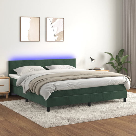 Letto a Molle con Materasso e LED Verde Scuro 160x200cm Velluto - homemem39