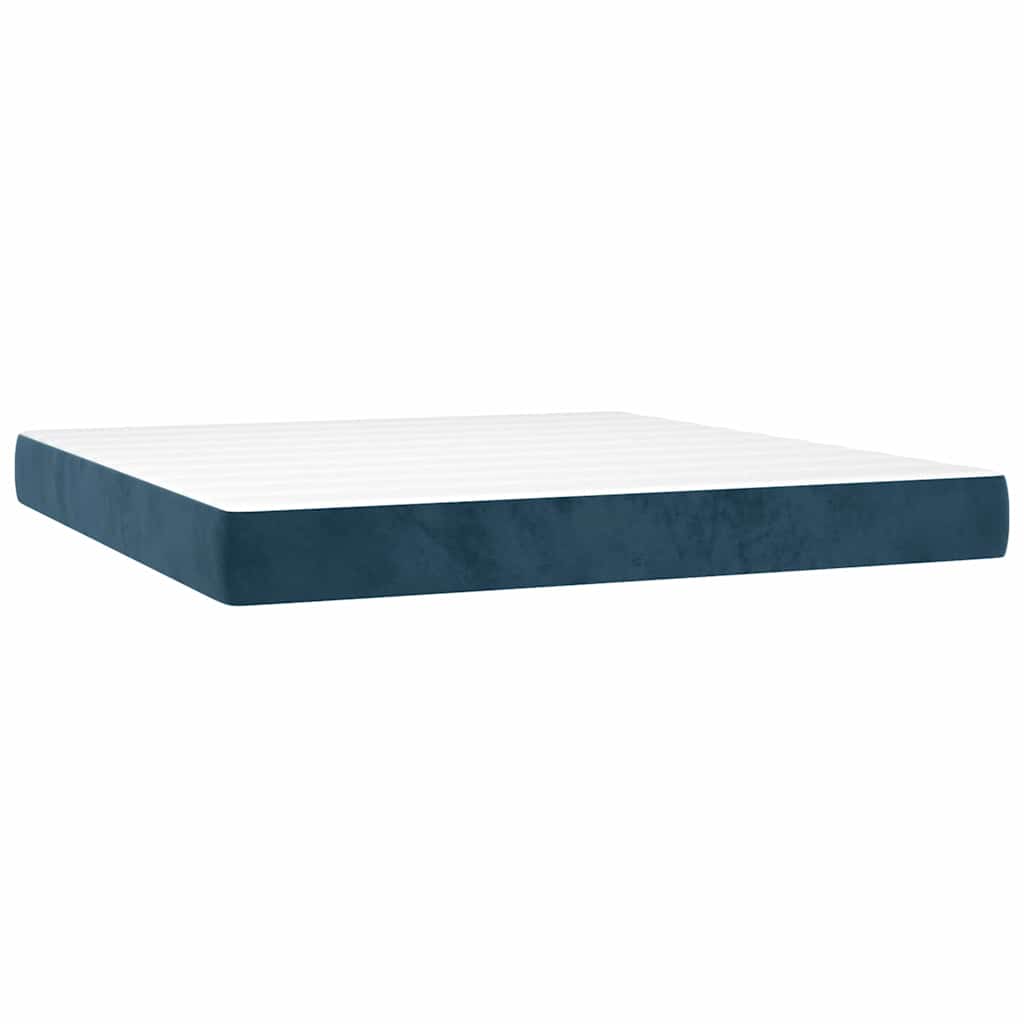 Letto a Molle con Materasso e LED Blu Scuro 160x200 cm