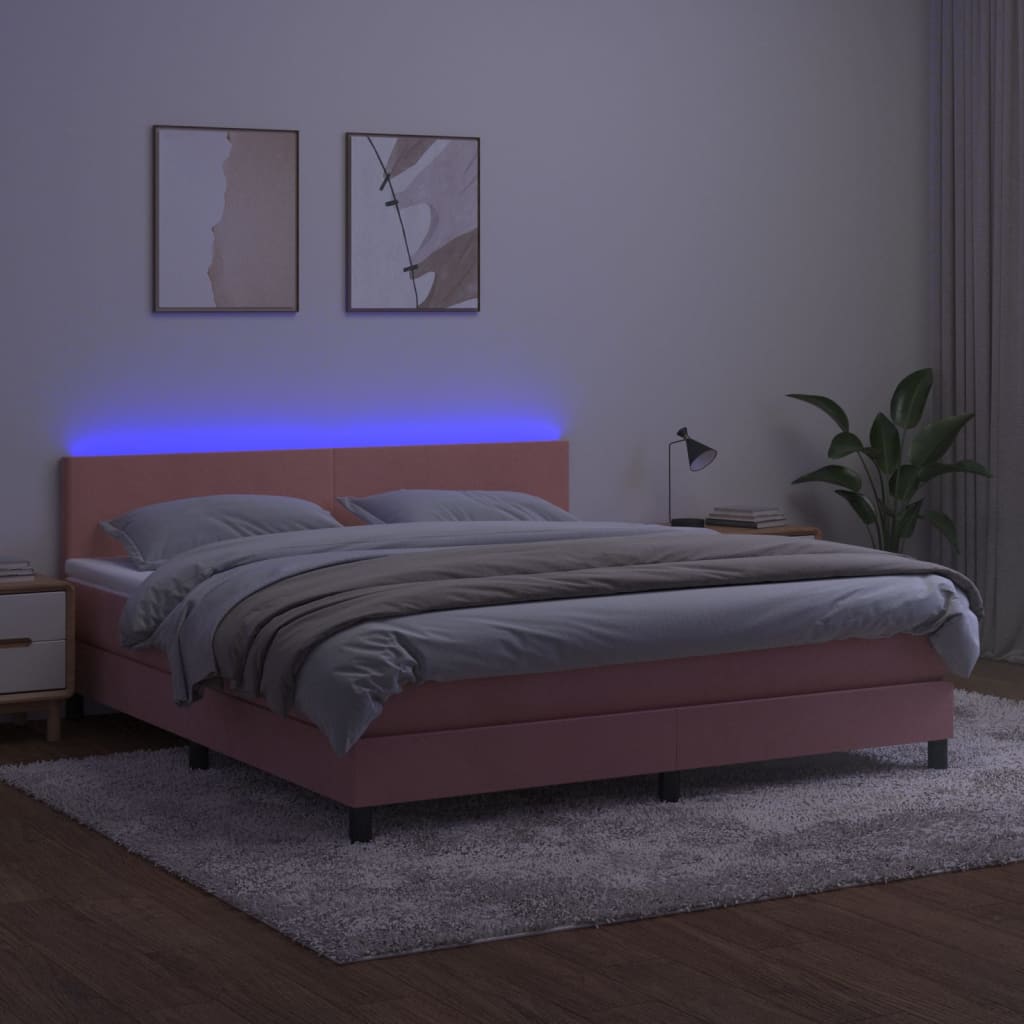 Letto a Molle con Materasso e LED Rosa 160x200 cm in Velluto - homemem39