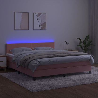 Letto a Molle con Materasso e LED Rosa 160x200 cm in Velluto - homemem39